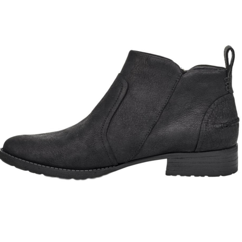 UGG Black Distressed Leather Flat Ankle Bootie 6 - Picture 2 of 7